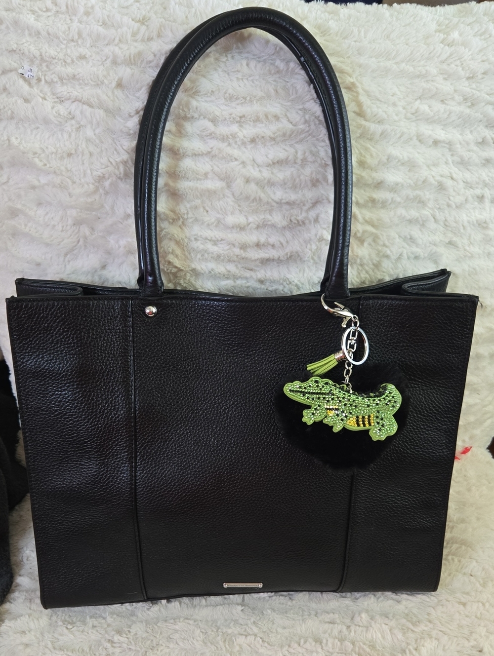 Rebecca Minkoff Black Leather Tote with Green Crocodile Charm Added To This EUC